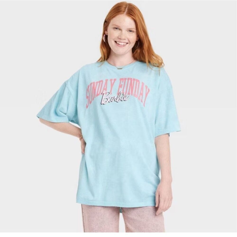 Barbie Oversized Graphic T Shirt Sunday Funday Blue Retro Sunwashed Faded XL